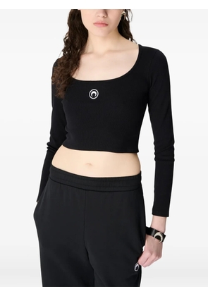 Marine Serre logo-embroidery jersey top - Black