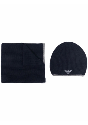 Emporio Armani embroidered-logo hat and scarf set - Blue