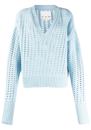 SA SU PHI V-neck open-knit jumper - Blue