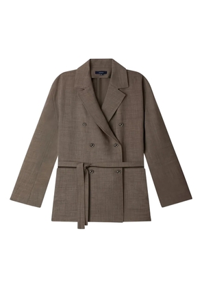 Soeur belted double-breasted wool blazer - Brown