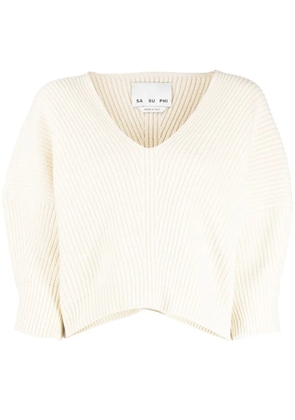 SA SU PHI V-neck ribbed-knit jumper - White
