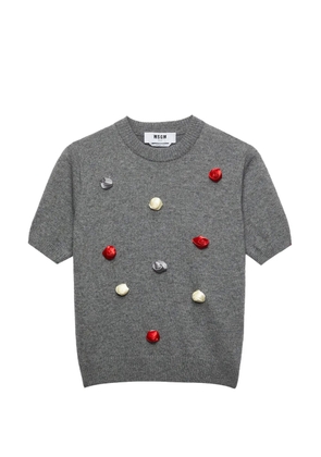 MSGM rose-appliqué crew-neck knitted top - Grey