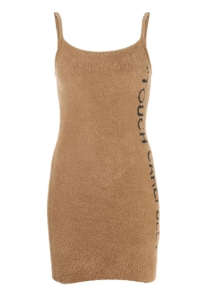 Off-White slogan detail fuzzy mini dress - Brown