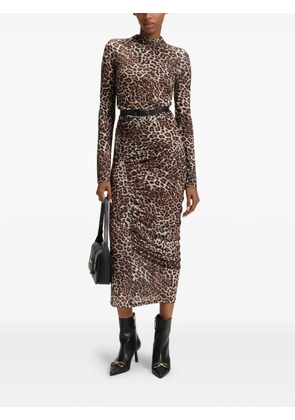 HUGO leopard-print midi dress - Brown