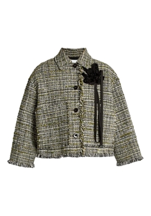 ERDEM flower-embellished tweed jacket - Green