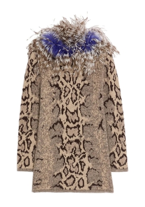 Valentino Garavani feather-trimmed animal-print dress - Neutrals