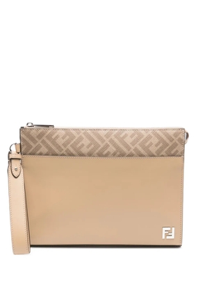 FENDI FF-motif leather clutch bag - Neutrals