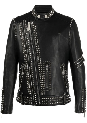 Philipp Plein Rockstud-embellished leather biker jacket - Black