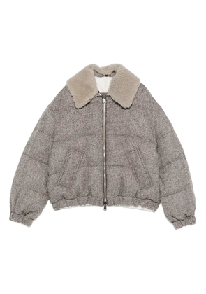 Brunello Cucinelli herringbone-pattern shearling-collar jacket - Grey
