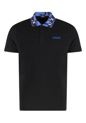 Versace patterned-collar logo polo shirt - Black