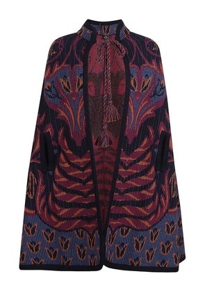 ETRO floral-jacquard tassel-detail cape - Red