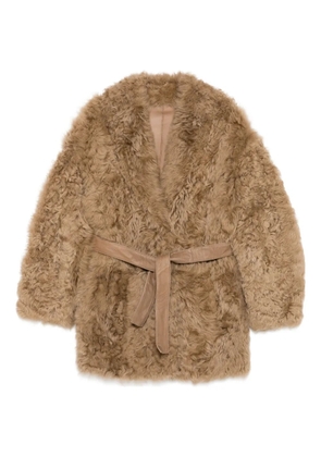 Numerootto belted faux fur jacket - Brown