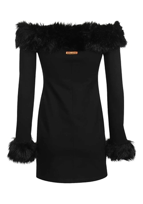 Heron Preston fur-trimmed strapless mini dress - Black