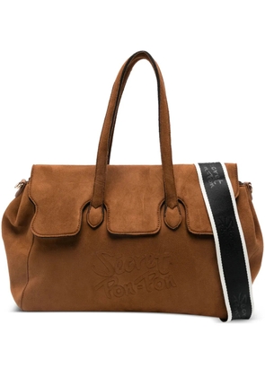 Secret Pon Pon logo-embossed shoulder bag - Brown