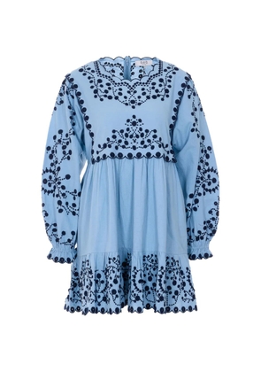 Sea embroidered long-sleeve mini dress - Blue