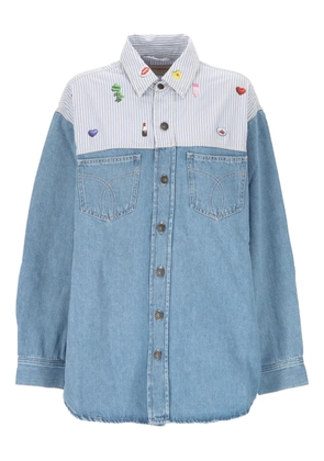 Fiorucci Charm-print denim panelled shirt - Blue