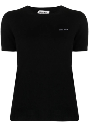 Miu Miu logo-intarsia knitted cashmere top - Black