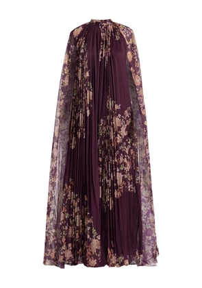 Hemant And Nandita Savi pleated floral gown - Purple