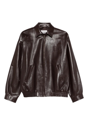 Miu Miu logo-detail leather jacket - Brown