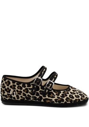Gondolina Mary Jane leopard-pattern double-lace ballet flats - Brown