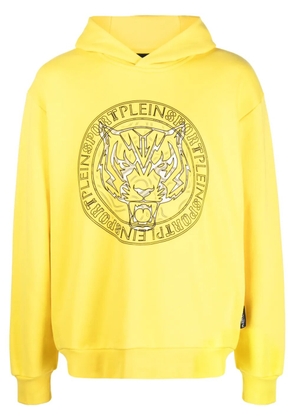 Plein Sport logo tiger-print hoodie - Yellow