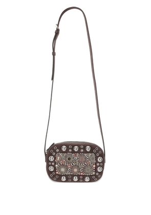 Valentino Garavani Nellcôte mirror-embellished stud-detailed shoulder bag - Brown