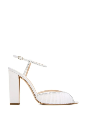 Andrea Wazen Katy rhinestone block heel sandals - White