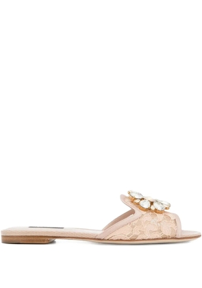 Dolce & Gabbana Rainbow Lace brooch-detail sandals - Neutrals