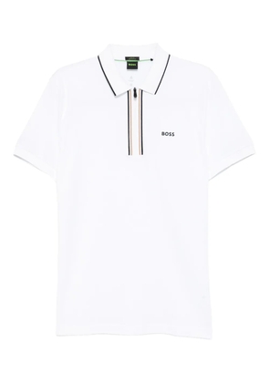 BOSS logo-appliqué zip-up polo shirt - White