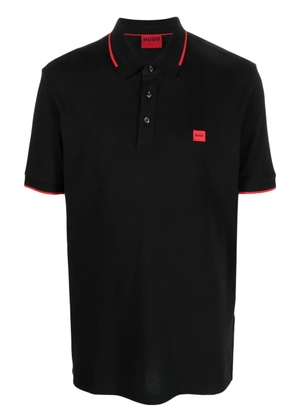 HUGO logo-patch cotton polo shirt - Black