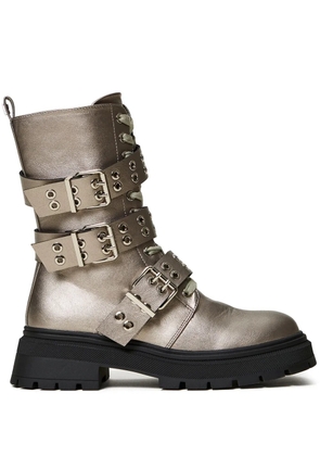 TWINSET 50mm laminated strap boots - Silver