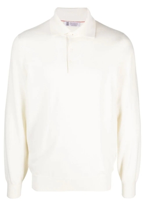 Brunello Cucinelli long-sleeve cashmere polo shirt - White