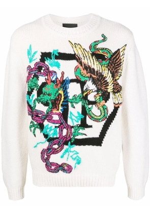 Philipp Plein patterned intarsia-knit jumper - White