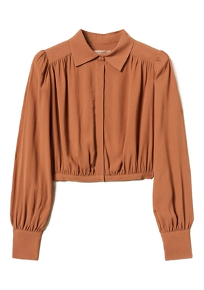 TWINSET gathered-cuffs cropped shirt - Brown