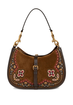 ETRO Pony floral-embroidery suede medium shoulder bag - Brown