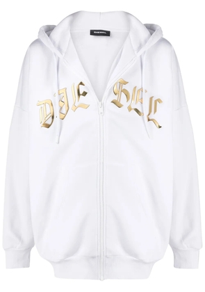 Diesel foil logo zip-up hoodie - White