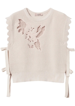 TWINSET embroidered lace-detail top - Neutrals