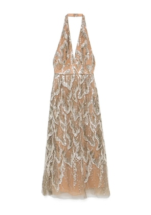 Elie Saab sequin-embellished midi dress - Brown