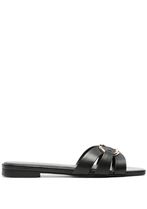 TWINSET Oval T-plaque leather slides - Black