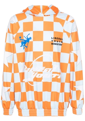 Liberal Youth Ministry logo checkerboard-print hoodie - Orange