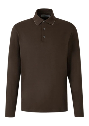 Canali long-sleeve ribbed-trim polo shirt - Brown