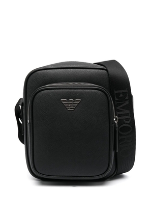 Emporio Armani logo-plaque leather messenger bag - Black