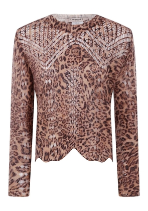 TWINSET animalier print lace-insert sweater - Brown