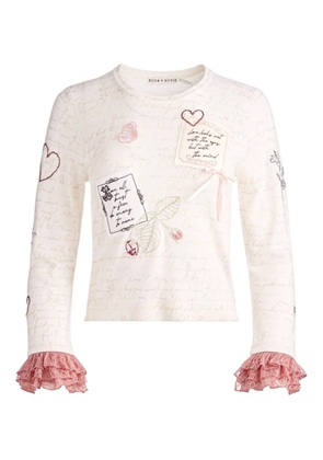 alice + olivia Carolann ruffled-cuff knitted top - White