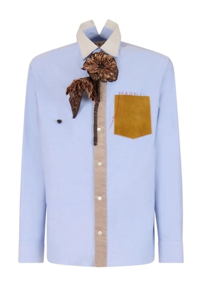 Marni contrast-collar embroidered-pocket shirt - Blue