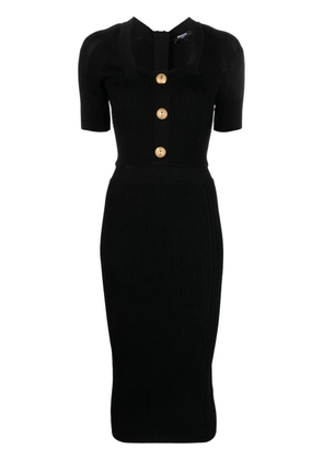 Balmain button-embellished ribbed-knit dress - Black