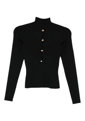 Self-Portrait long-sleeve ribbed-knit top - Black