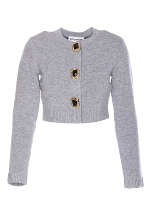 Self-Portrait jewelled-button wool cardigan - Grey