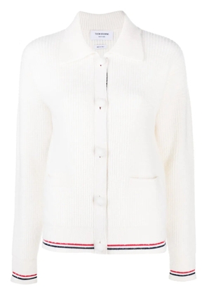 Thom Browne RWB stripe-detailing waffle-knit cardigan - White