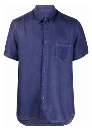 120% Lino slub-texture short-sleeved linen shirt - Blue
